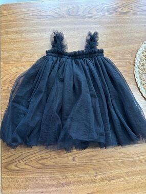 Black Tulle Ruffled Strap Dress